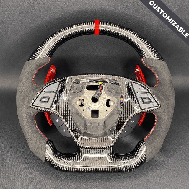Carbon Clutch Corvette C7 Custom Carbon Fiber Steering Wheel with (Red Cf Paddles)